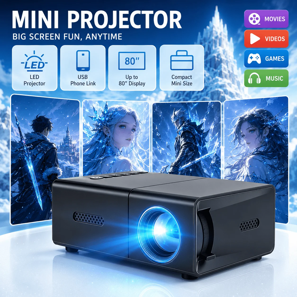 Android Tablet Gaming Accessories - Mini proyector portátil, compatible con cine