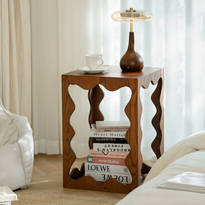 Unique Table Accessories - Mesa Auxiliar Baja de Madera Única,