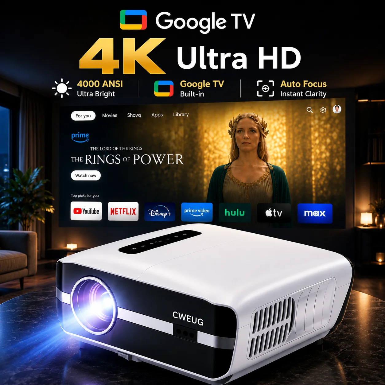 Proyector NewA9S 4k con Enfoqu - Android Tablet Gaming Accessories reseña y precio